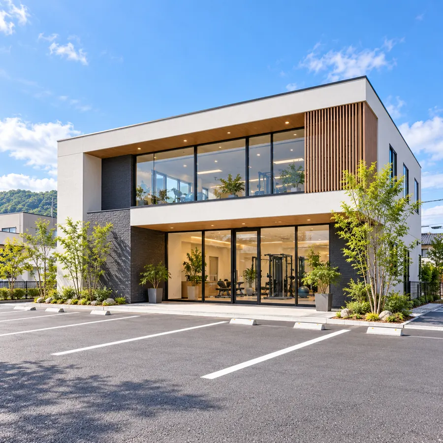 駐車場のある店舗外観